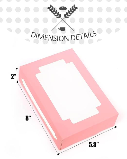 qiqee 50Packs Auto-pop Pink Cookie Boxes for Gift Giving 8x5.3x2 inch One Second Folding Pink Bakery Box with Window Treat Box for Donuts Candies and Biscuit