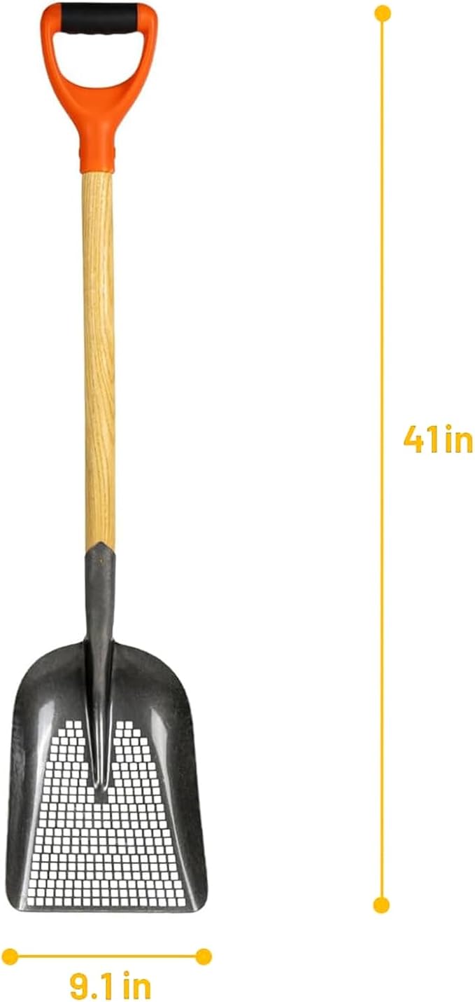 Sifting Scoop Shovel Steel Sand Sifter Treasure Shovel Digger Sifter for Farm Chicken Coop Goat Stall Sand Poop Cleaning, and Beach Digging Fun
