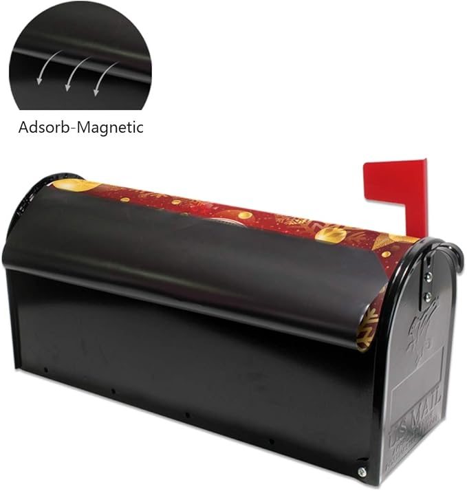 WOOR Red and Gold Christmas Magnetic Mailbox Cover with Snowflakes Oversized-20.8"x 25.5"