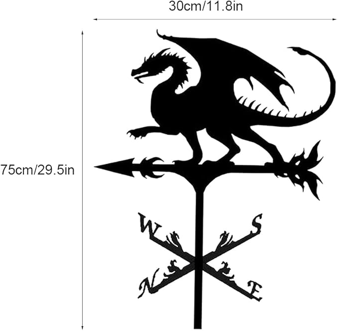 Metal Rooster Shape Weathervane, Roof Mount Weather Chicken Wind Vane Direction Indicator,Outdoor Scene Garden Chicken Weather Vane Ornament for for Shed Farmhouse Yard Patio Decor (Dragon)
