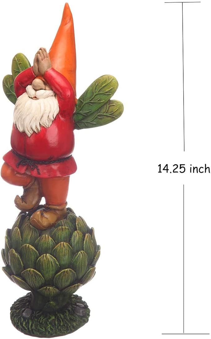 Topadorn Vegetable Garden Prayer Gnome on Green Plant, Hand-Painted Outdoor Statue for Yard & Patio, Idea