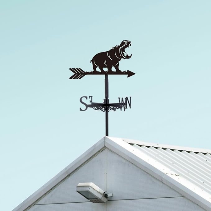 SUPERDANT Hippo Weather Vane for Roof Animal Metal Weathervane Hippo Wind Vanes for Sheds Black Wind Direction Indicator for Farmhouse Yard Farm Shed Garden Decoration