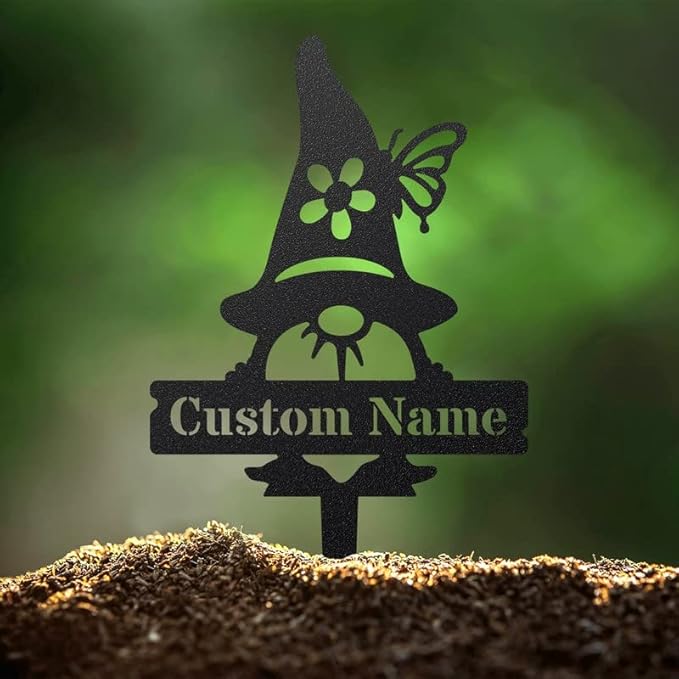 RealSteel Customizable Gnome Seed & Plant Markers – Durable Metal Garden Stakes for Herbs, Fruits & Vegetables – Weatherproof Tags for Farmhouse & Greenhouse Décor (Type 1, Large)