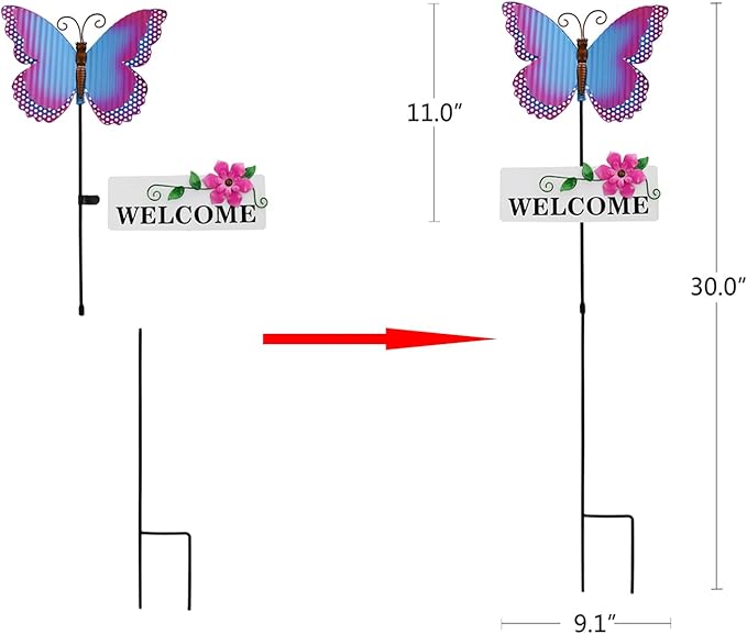 Veclotch Metal Butterfly Garden Stake,Rustic Butterfly Decorative Yard Stakes Metal Yard Art Ornaments Welcome Sign Outdoor Spring Garden Decor Patio Lawn Porch Pathway Decor (Butterfly)
