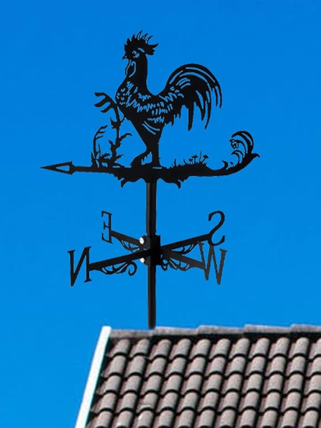 Metal Rooster Shape Weathervane, Roof Mount Weather Chicken Wind Vane Direction Indicator,Outdoor Scene Garden Chicken Weather Vane Ornament for for Shed Farmhouse Yard Patio Decor (Rooster)