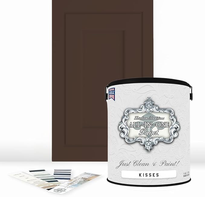 ALL-IN-ONE Paint, Durable cabinet and furniture paint. Built in primer and top coat, no sanding needed. Includes our 30 featured color card - Kisses, Gallon