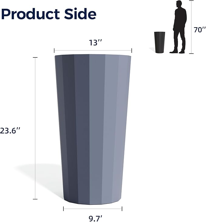23.6" Tall Planters for Outdoor Plants, Large Outdoor Planters for Porch Decor with Drainage Hole, Wide Stripe Design Flower Pots Fits Indoor Plants Patio/Garden, Plastic Gray Blue (2 Pack)