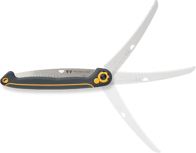Woodland Tools Duralight Folding Saw – Curved Pruning Saw with Hardened Steel Blade, 3-Position Lock, Soft Grip Handle – Manual Tool for Tree Trimming, Branch Cutting, and Yard Work