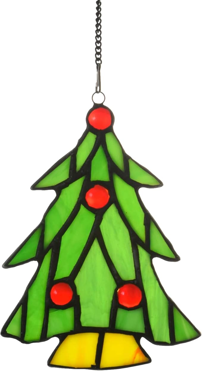 Tree Stained Glass Window Hanging Ornaments, Memorial Gifts for Lovers, Birthday, Housewarming Gift, for Women, Gift for Mom, Grandma, Handmade Christmas Tree Decoration