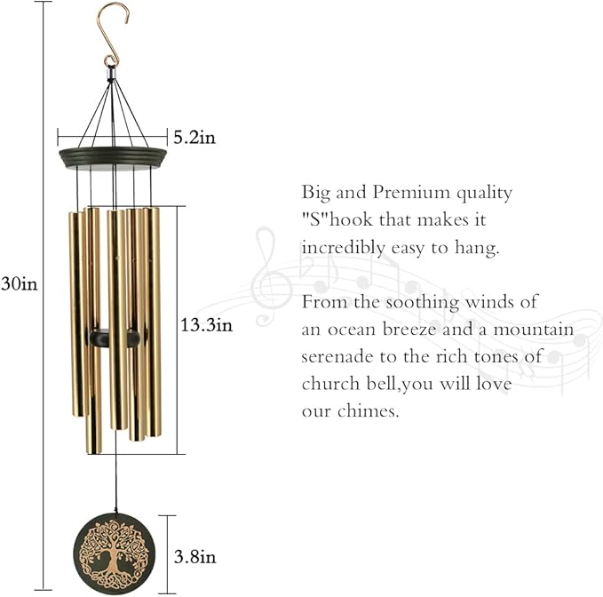 Wind Chimes for Outside, 30 Inch Memorial Windchimes for Loss of Loved One Engrave Tree of Life, Sympathy Wind Chimes Gifts, Garden Home Yard Hanging Decor