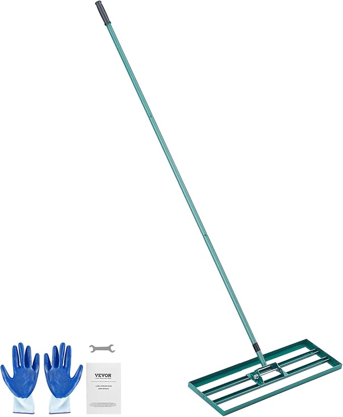 VEVOR Lawn Leveling Rake, 30" x10" Level Lawn Tool, Heavy-Duty Lawn Leveler with 78"" Steel Extended Handle, Yard Leveling Rake Suit for Garden, Golf Lawn, Farm, Green