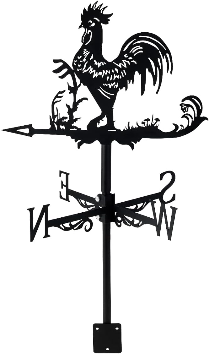 Metal Rooster Shape Weathervane, Roof Mount Weather Chicken Wind Vane Direction Indicator,Outdoor Scene Garden Chicken Weather Vane Ornament for for Shed Farmhouse Yard Patio Decor (Rooster)
