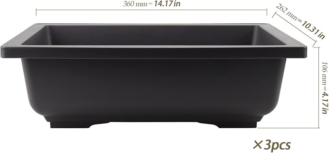3 Pack 14 Inch Large Bonsai Pots, Rectangular Built in Mesh Plastic Bonsai Training Pots with Trays, Plant Flower Tree Growing Bonsai Planter for Garden Supplies, Yard, Office, Room, Balcony