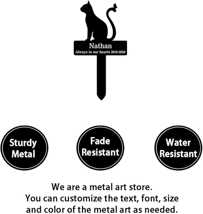 Custom Cat Memorial Grave Marker Stake Sign, Personalized Pet Cat Memorial Plaque Grave Marker, Outdoor Cat Garden Decor Remembrance Stake, Customized Cat Name Tombstone Metal Stake