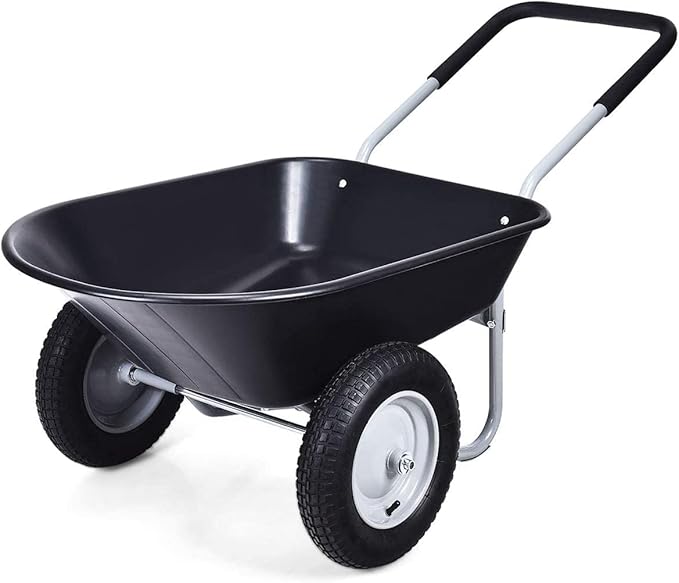 S AFSTAR 2 Wheels Wheelbarrow, Heavy Duty Garden Cart w/Two 13-inch Pneumatic Tires, 330 lbs Capacity, Utility Cart for Outdoor Lawn Yard Farm Ranch (Black)