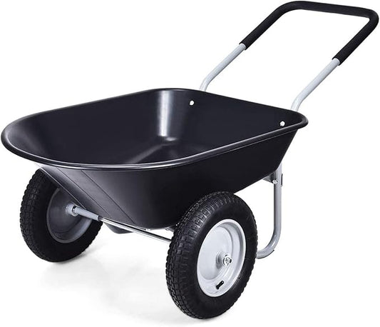 S AFSTAR 2 Wheels Wheelbarrow, Heavy Duty Garden Cart w/Two 13-inch Pneumatic Tires, 330 lbs Capacity, Utility Cart for Outdoor Lawn Yard Farm Ranch (Black)