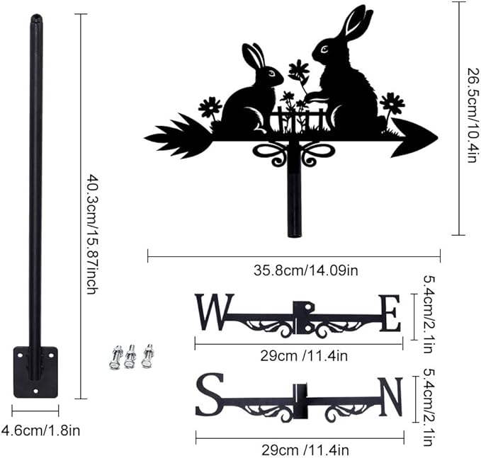 SUPERDANT Rabbit Weathervane Rabbit Weather Vane for Roof Mount Animal Metal Weathervane for Garden Wind Direction Indicators for Farmhouse Yard Outdoor Farm Barn Sheds Patio Decoration