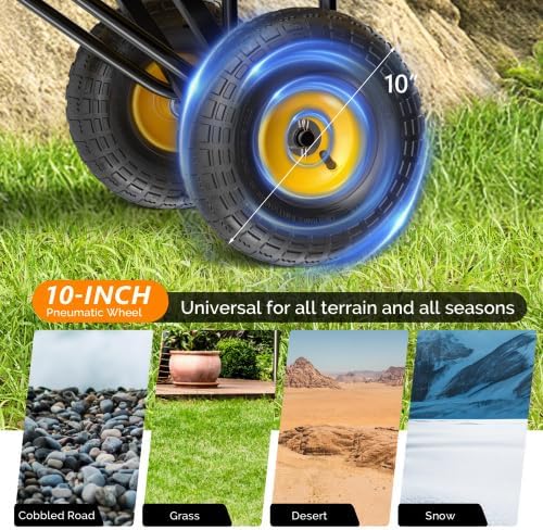 VINGLI Garden Carts and Wagons with 180° Rotating Handle and Detachable Iron Mesh, 440 LBS 880 LBS Heavy Duty Utility Carts Dump Cart for Garden, Lawn & Landscaping (Yellow, 440 lbs)