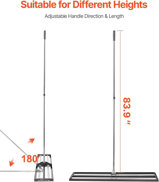 VEVOR Updated Lawn Leveling Rake with Roller, 48'' x 10" Stainless Steel Lawn Leveler with 83.9'' Adjustable Handle, Heavy Duty Yard Leveling Rake, Effort Saving Lawn Leveling Tool for Yard Golf Court