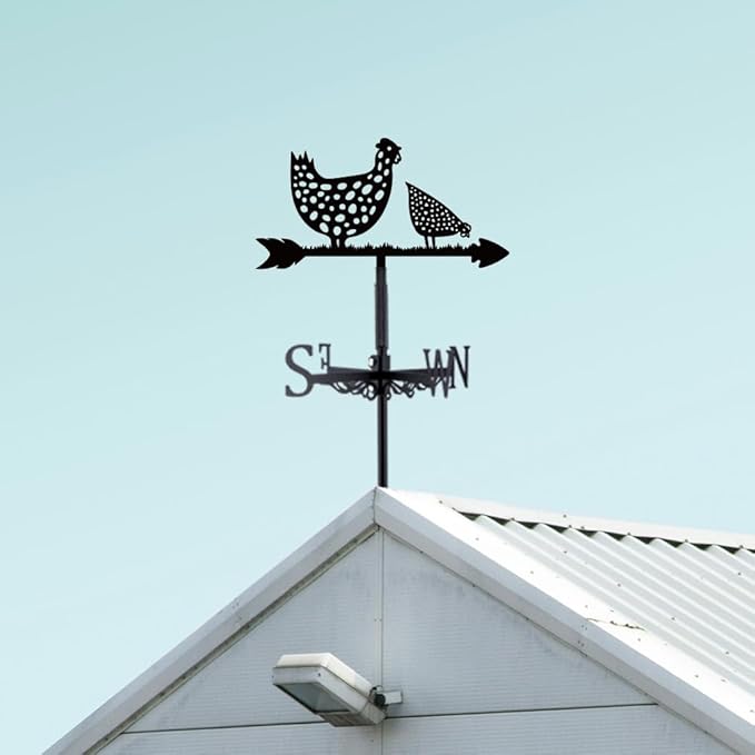 SUPERDANT Rooster Weather Vane Spotted Chicken Wind Vanes for Yard Animals Metal Weathervane Roof Mount for Gardens Outside Black Weathervanes Farmhouse Farm Barn Sheds Patio Decorations