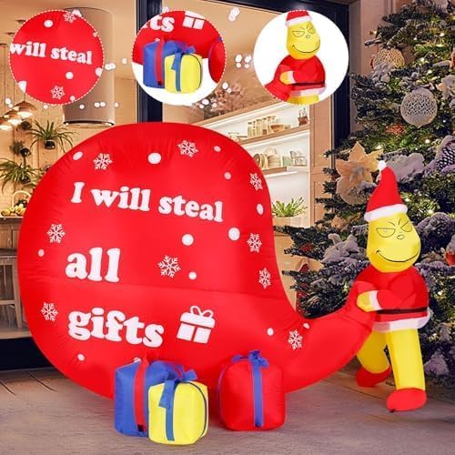 8FT Christmas Inflatable Outdoor Decorations Grinch Inflatable with Giant Gift Sack, LED Blow Up Christmas Yard Decor Outdoor Holiday Stealing Gifts Decoration for Lawn, Garden & Porch