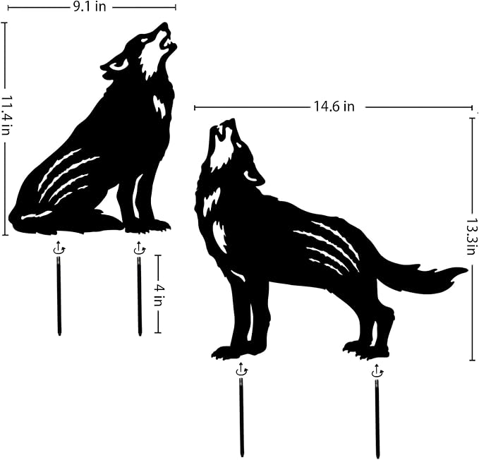 Wolf Metal Garden Stakes Decorative,Wolf Gifts for Women/Men/Wolf Lovers Gifts,Black Wolf Silhouette Statues Garden Decor for Outside,Outdoor Decor,Yard Art,Patio,Lawn Ornaments