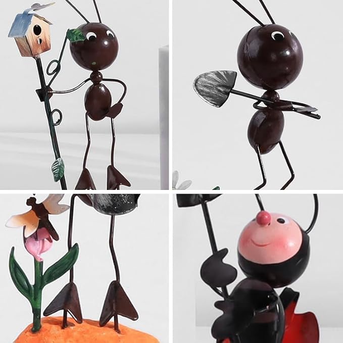 Creative Fairy Tail World Ant Ladybug Figurine Statue, Room Office Desk Outdoor Fence Lawn Ornaments Garden Decoration Help Relax Collection Bedroom Healing Heart Good Mood -Umbrella Ant