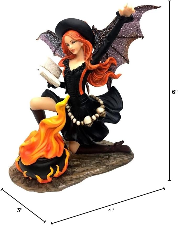 Comfy Hour Fairyland Collection 7” Dark Fairy Witch Cooking Magic Soup Fire Pan Figurine, Halloween Theme Gift, Home Decoration and Collectibles, Polyresin