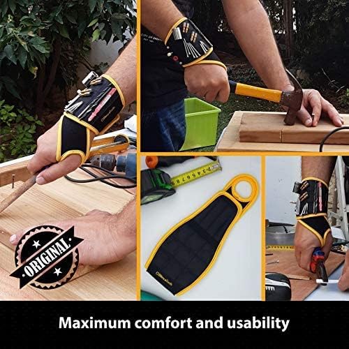 BINYATOOLS Magnetic Wristband for Tools Magnet Screw Holder Wrist Support Keeps Screws Nails Drill Bits Handy Unique Tool Gadgets for Men's & Dad Perfect Christmas Gifts Stocking Stuffers (BLACK)