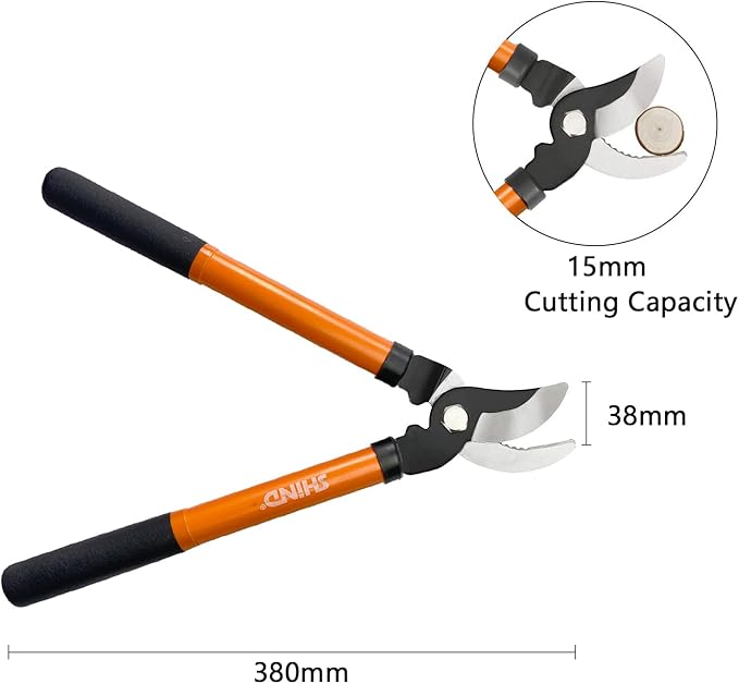 SHIND Lopper Heavy Duty Branch Cutter Tree Clippers with Compound Action, Chops Thick Branch Ease, Garden Loppers Pruning, 15 Inch Tree Trimmer with 1.6” Clean Cut Capacity (15 Inch）