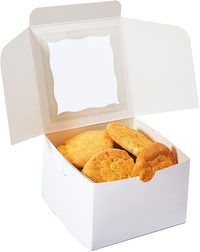 Cookie Boxes with Window 4.5x4.5x3 Inch-50 Pack,White Bakery Boxes,Mini Treat Boxes for Mini Bundt Cake and Individual Cheesecakes