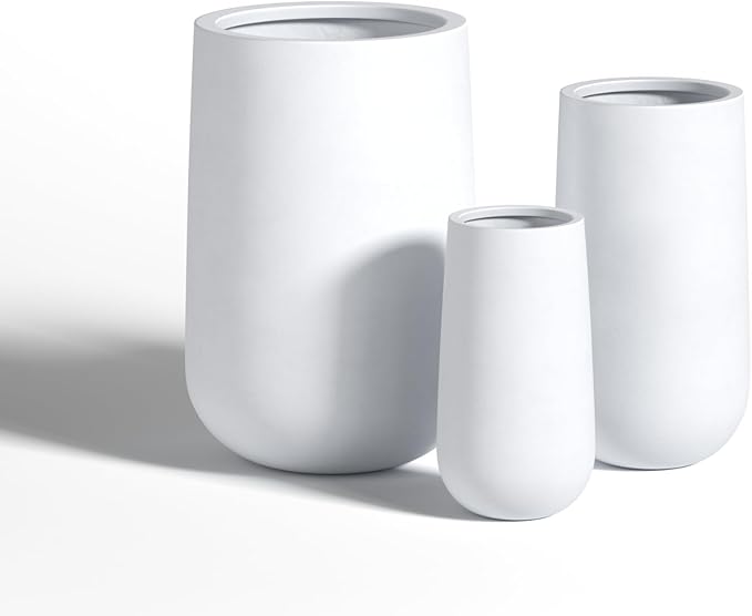 DTY Signature Mount Princeton Tall Planter - Medium White 19.9 Inch Height Modern Indoor & Outdoor Fiberstone Planter for Outdoor Plants