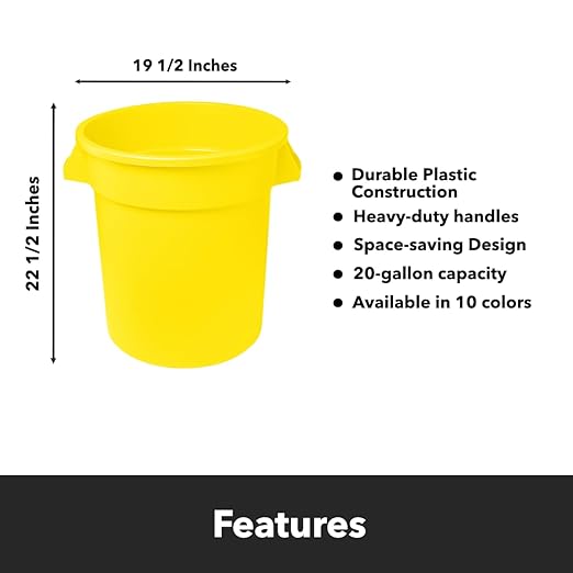 Feed and Seed Storage Container, 20 Gallon Yellow Round Commercial Trash Can/Ingredient Bin, Food Storage Plastic Bin, Use in Agricultural, Gardening, or Household