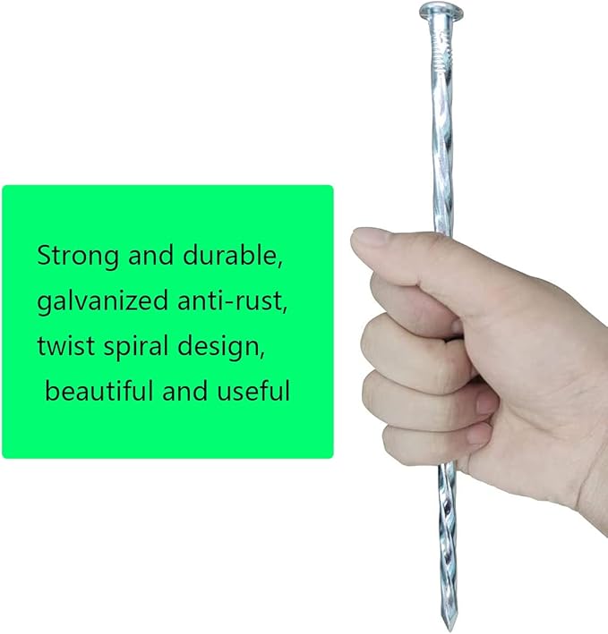 40 Pack - 10" Solid Galvanized Non-Rust Metal Garden Stakes, Spiral Landscape Edging Spikes/Anchors, for Paver Edging, Weed Barriers, Turf, House Construction, Carpentry Nail, Tent, Anchoring Spikes