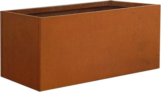 Corten Steel Planter Box Metal Outdoor Large Rectangular Rustic Durable Antique Detached for Commercial Residential Patio Deck and Backyard 36" x 12" x 16"