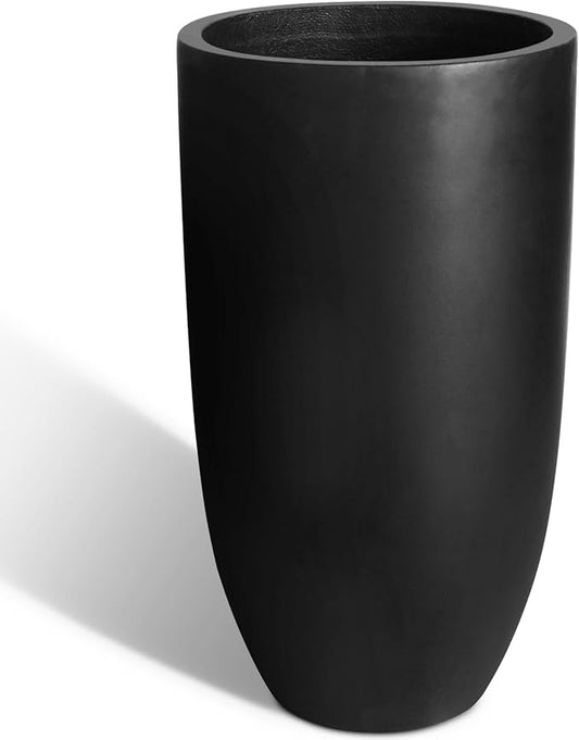 Tall Planters for Outdoor Plants, Large Concrete Flower Pots for Garden Front Porch, Patio, Indoor (Black, 24 inch)