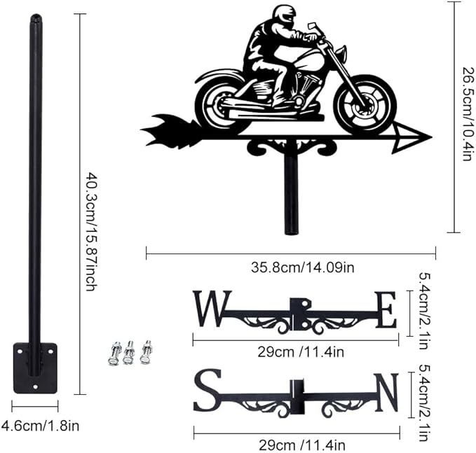 SUPERDANT Motorcycle Man Weather Vane Retro Motorcycle Wind Vanes for Yard Metal Weathervane Roof Mount for Gardens Outside Black Weathervanes Farmhouse Garage Barn Sheds Patio Decorations