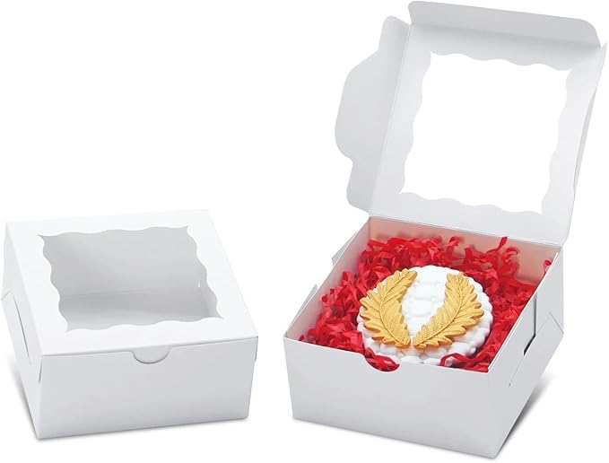 40 Pack Cookie Boxes 4x4x2 Inch Bakery Boxes with window Treat Box Chocolate Covered Strawberries Box for Christmas Valentine's Mother's Day