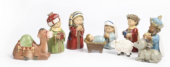 Nativity-Set Christmas-Decorations Indoor Figurines Decor - Hand-Painted Nativity Scene 9 Pieces Neman House Studio