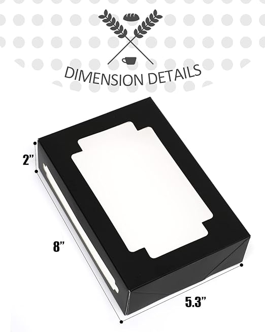 qiqee 50Packs Auto-pop Black Cookie Boxes for Gift Giving 8x5.3x2 inch Black One Second Fold Bakery Box with Window Treat Box for Donuts Candies and Biscuit
