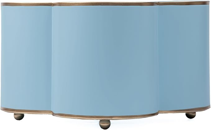 Jaye's Studio Mattie Decorative Quatrefoil Cachepot Planter Gold Flower Pot, Light Blue Pots for Plants Indoor, Gold Trim, Metal Planter for Home, Office, Kitchen, Bedroom, Tabletop Decor, Home Gift