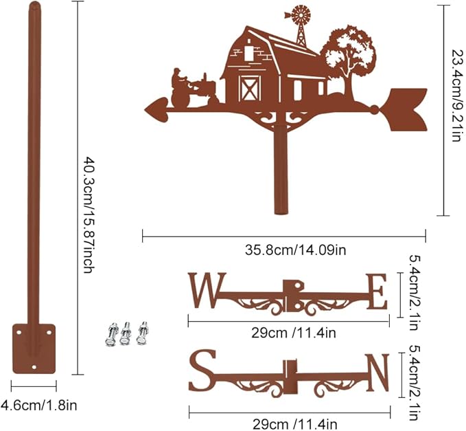 SUPERDANT Farmhouse Weather Vane for Roof Mount House Metal Weathervane Wind Direction Indicators Wind Vanes for Yard Outdoor Farm Barn Sheds Garden Patio Decoration