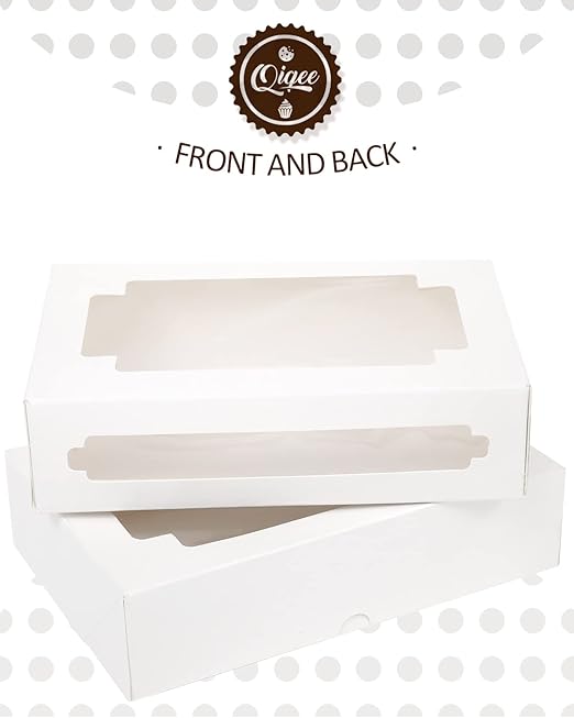 qiqee 50Packs Auto-pop Cookie Boxes for Gift Giving 8x5.3x2 inch White One Second Folding Treat Box with Window Bakery Box for Donuts Candies and Biscuit