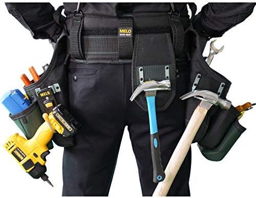 MELOTOUGH 28-Pocket Pro Framer's Combo Apron Tool Belt and Heavy Duty Padded Suspenders with Magnetic Desinger for Technician/Maintenance/Carpenter/and Electrician's Tools(Olive Green)