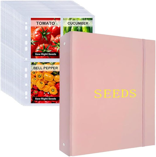 Seed Storage Organizer Binder, 3 Ring Seed Packet Organizer with 100 Clear Pockets(25 Pack Sheet Sleeves), Garden Seed Holder Book for Seed Envelopes Card, Plant Seed Saver, Flower Seed Keeper(A4)