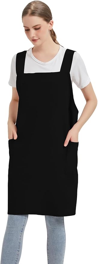 Cotton Linen Apron Cross Back Baking Cooking Gardening Apron for Women with Pockets Pinafore Dress