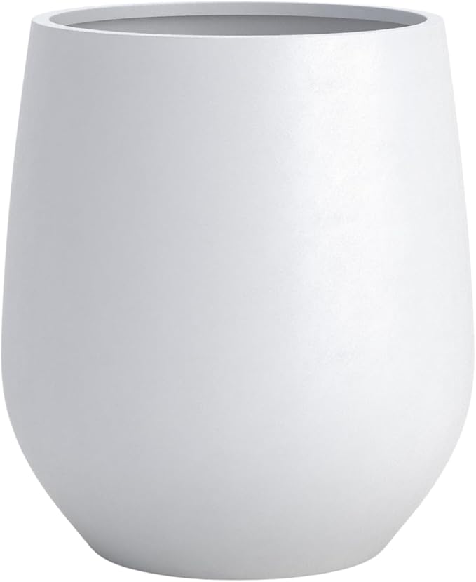 DTY Signature Mount Wilson Lightweight and Durable Modern Fiberstone Tapered Planter for Indoor Outdoor Drainage Hole & Rubber Plug Weather Resistant, 16.7" H x 15" Dia, 11.7" Opening - Medium, White