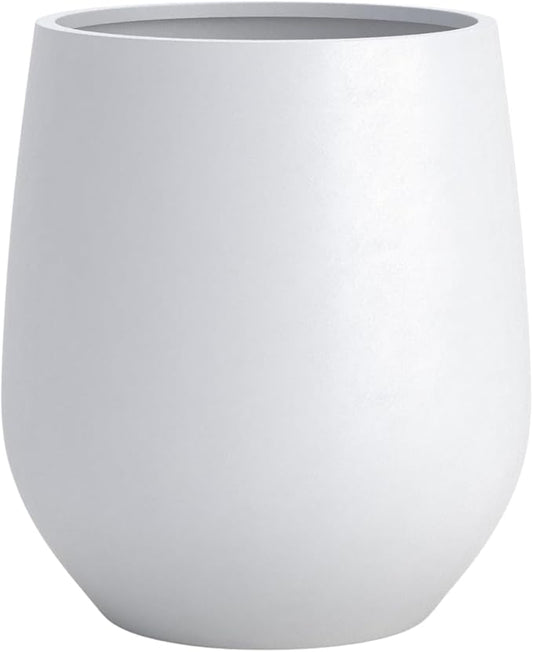 DTY Signature Mount Wilson Lightweight and Durable Modern Fiberstone Tapered Planter for Indoor Outdoor Drainage Hole & Rubber Plug Weather Resistant, 16.7" H x 15" Dia, 11.7" Opening - Medium, White