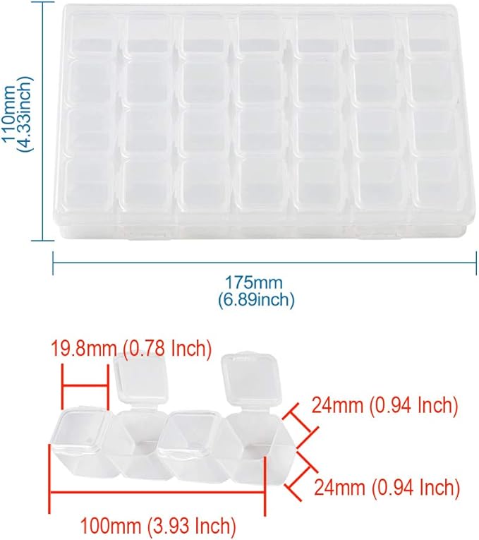 FASHEWELRY 28 Grids Clear Plastic Jewelry Box Storage Containers with 3.93x0.94x0.94 Inch Removable Dividers