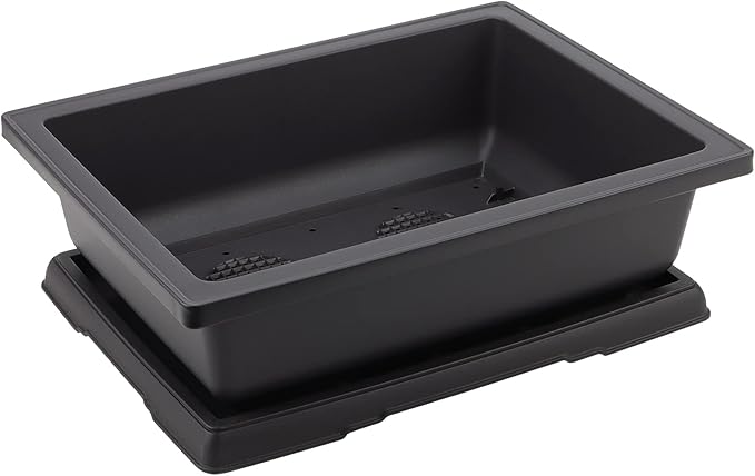 3 Pack 14 Inch Large Bonsai Pots, Rectangular Built in Mesh Plastic Bonsai Training Pots with Trays, Plant Flower Tree Growing Bonsai Planter for Garden Supplies, Yard, Office, Room, Balcony